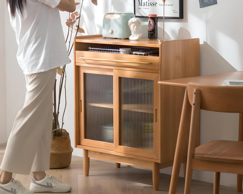 wood sideboard with glass doors