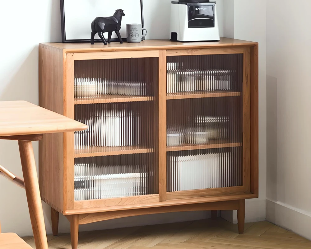 wood sideboard with glass doors